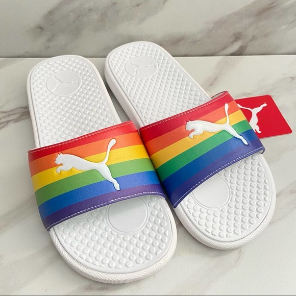 Puma Shoes - PUMA Cool Cat Rainbow BX Slip On Slide Sandal Slipper White Dandelion Vib Orange